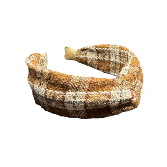 Fall Knit Plaid Twist Headband - Light Brown - Picture 2 of 5
